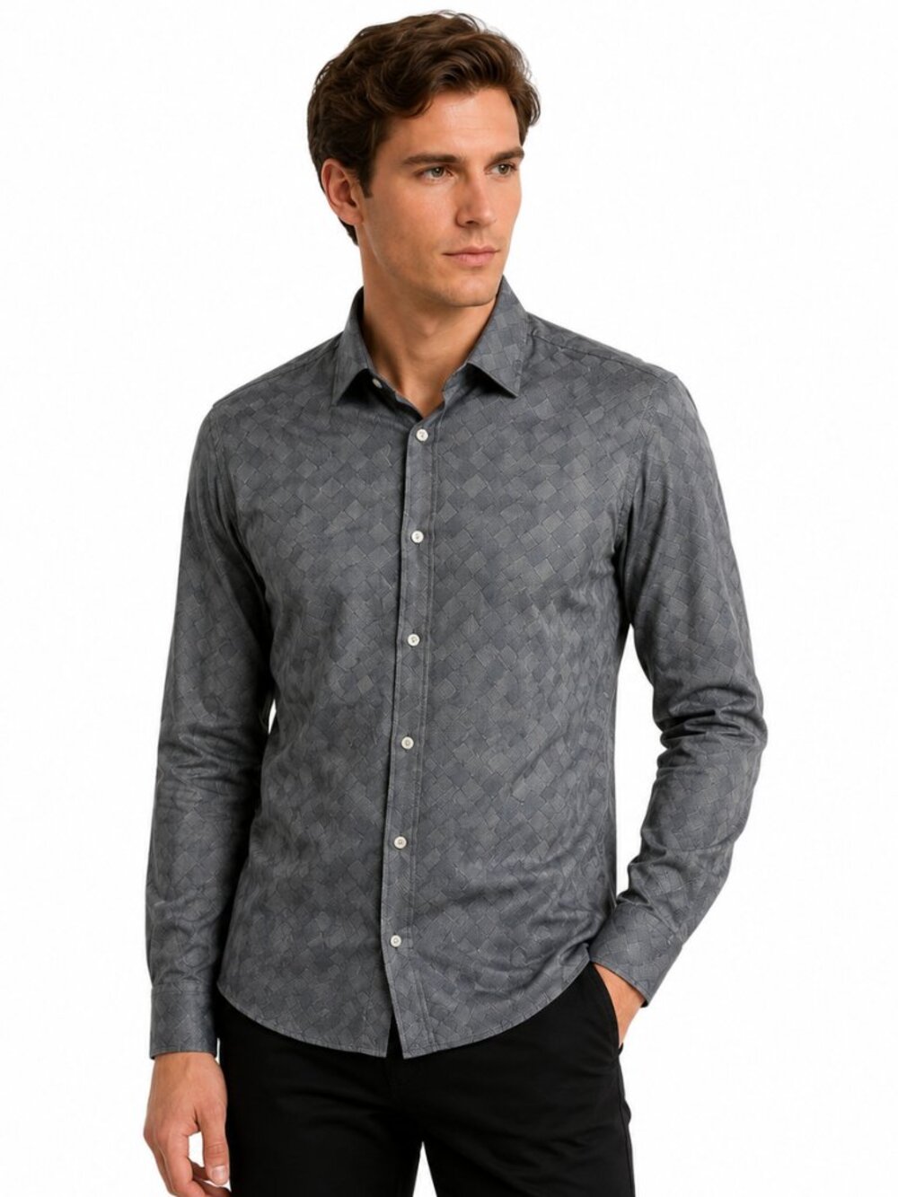 Versace Collection City Shirt Mens M Black Monogram Cotton Button Down Designer